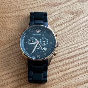 Emporio Armani Black and Gold Chronograph Watch